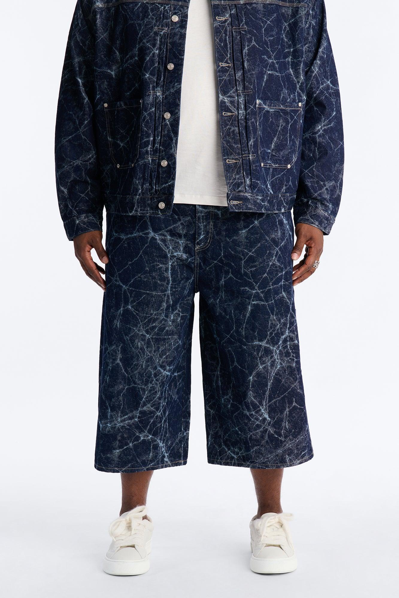 Supper Baggy Marble Flow Denim Short - Dark Wash Product Image