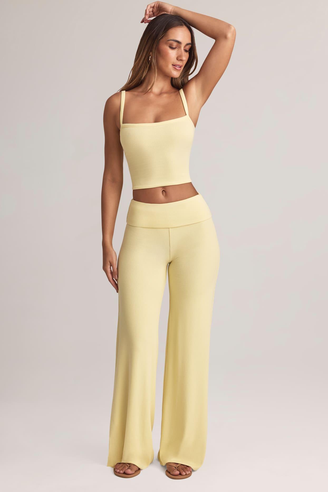Modal Foldover Wide-Leg Trousers in Lemon Sherbet Product Image