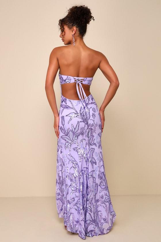 Shimmering Icon Lavender Sequin Lace-Up Strapless Maxi Dress Product Image