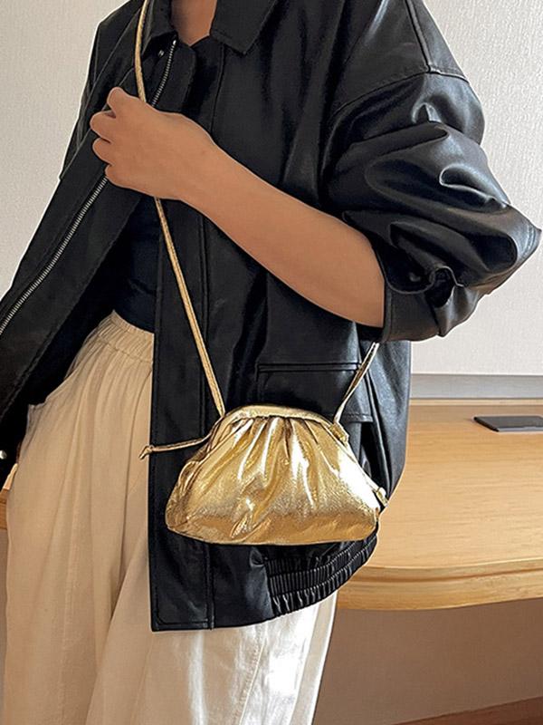 Pleated Shiny Solid Color Bags Crossbody Bags Handbags Product Image