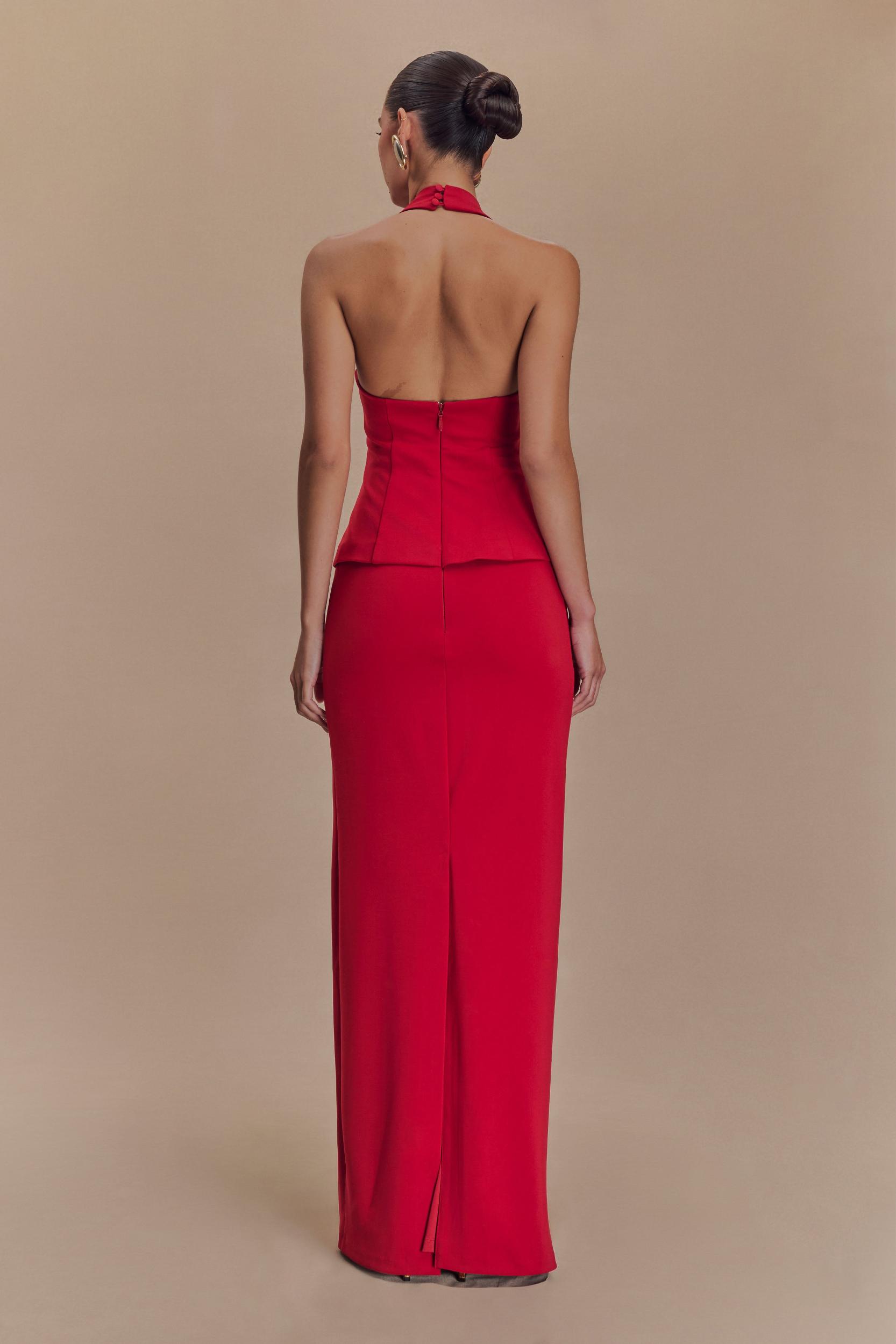 Bertie Peplum Halter Maxi Dress - Ruby Product Image