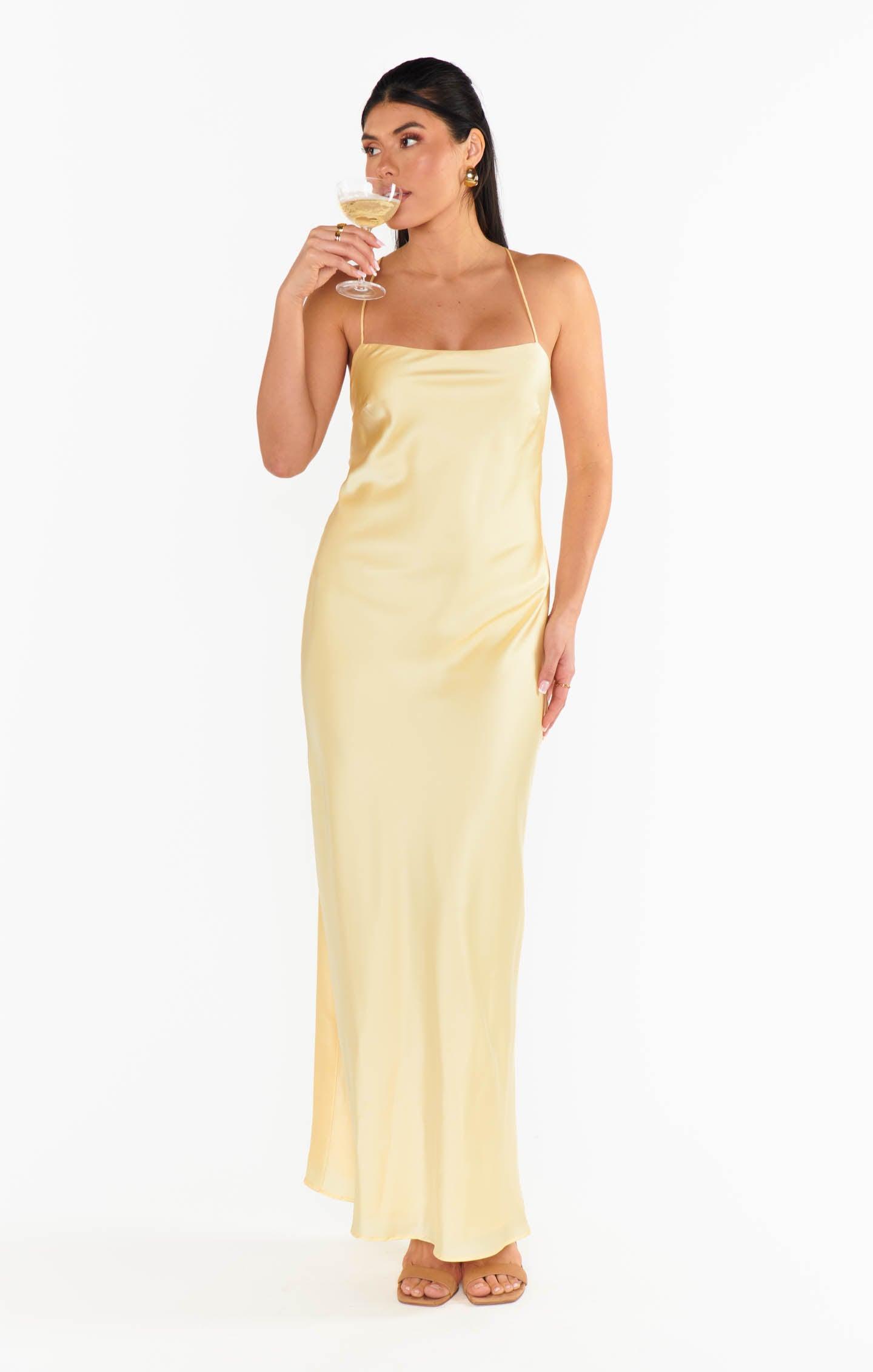 Dani Slip Dress ~ Pale Yellow Luxe Satin Product Image