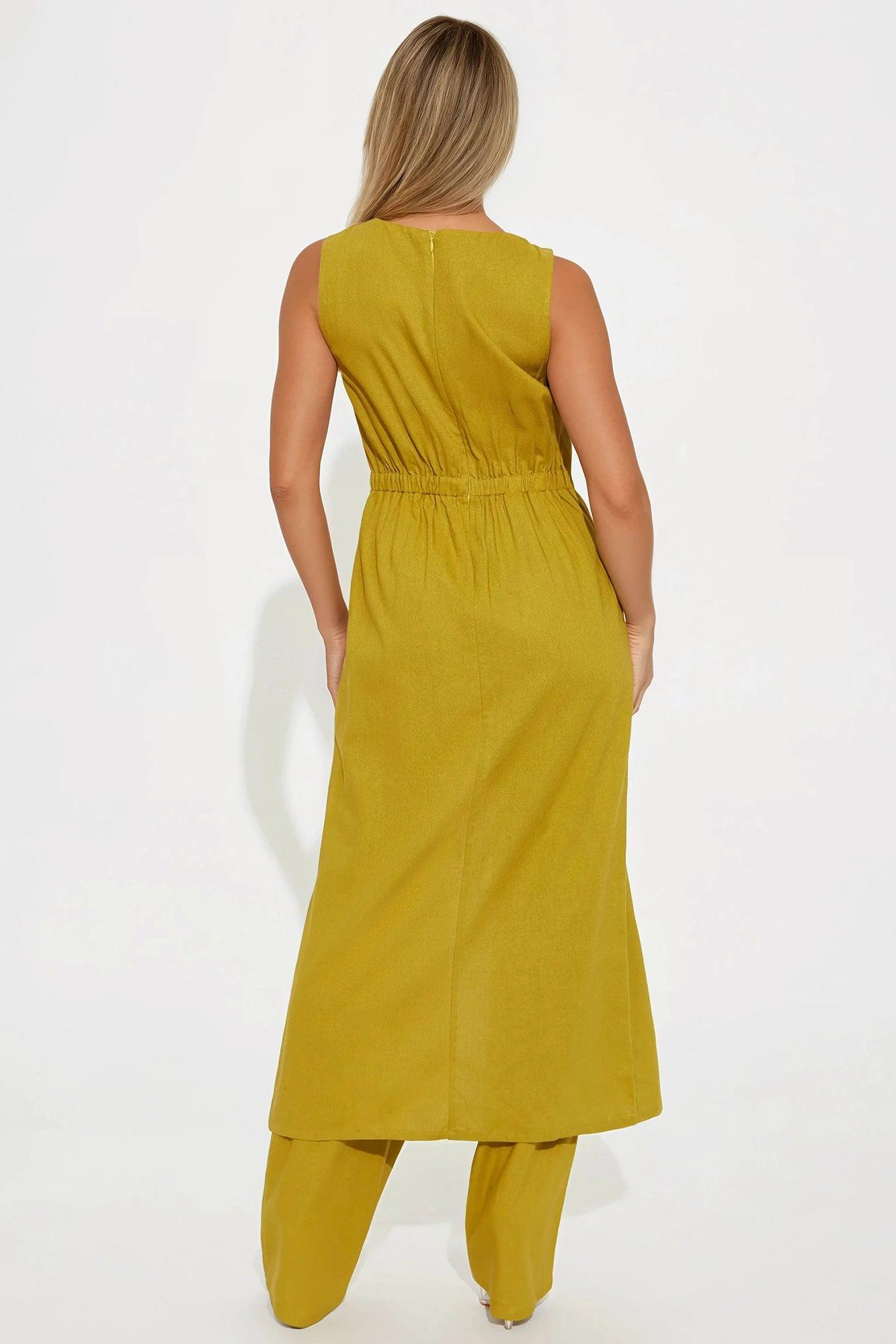 Summer Vacation Linen Pant Set - Lime Product Image