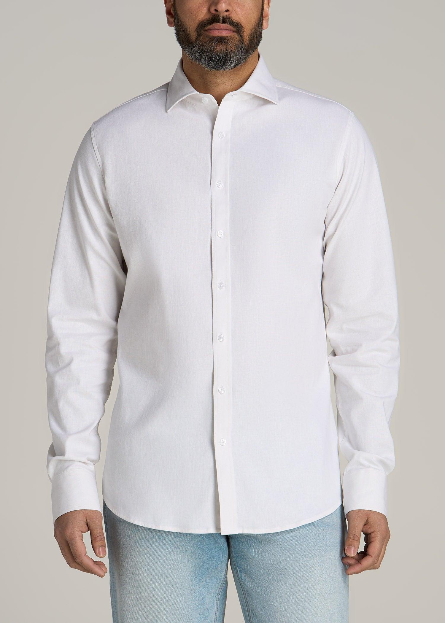 Stretch Linen Dress Shirt for Tall Men in White Male Product Image