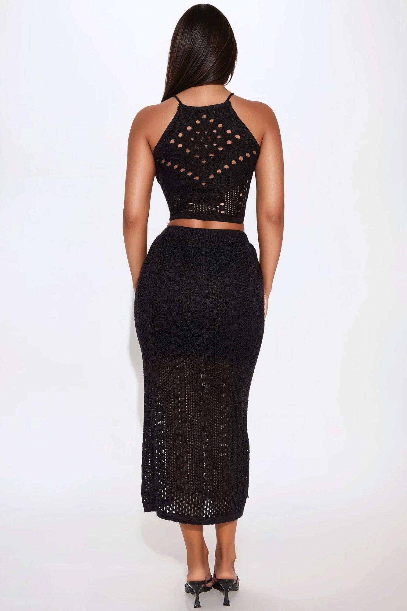 Frances Crochet Maxi Skirt Set - Black Product Image