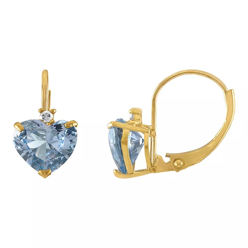 Tiara 10k Gold Lab-Created Aquamarine & Diamond Accent Leverback Earrings, Women's Product Image