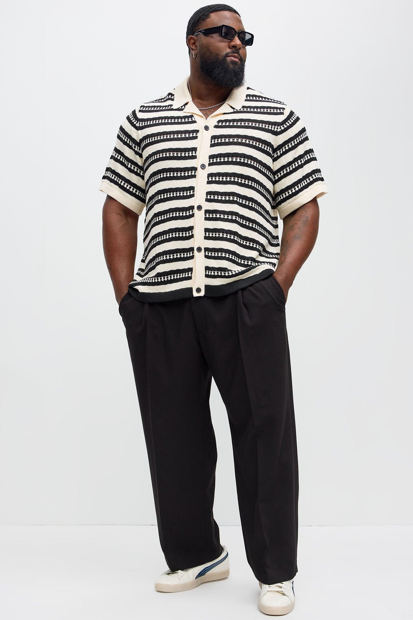 Mumbai Crochet Short Sleeve Cuban Collar Shirt - Black/White Product Image