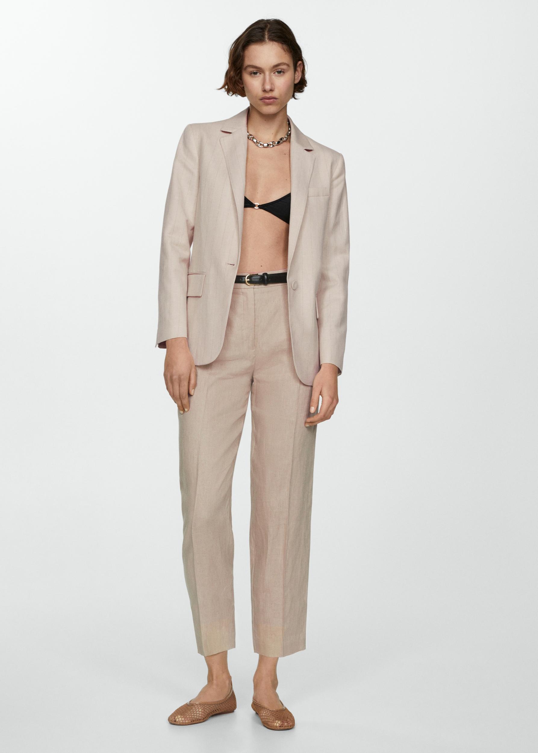 Cropped linen-blend pants - Women | MANGO USA Product Image