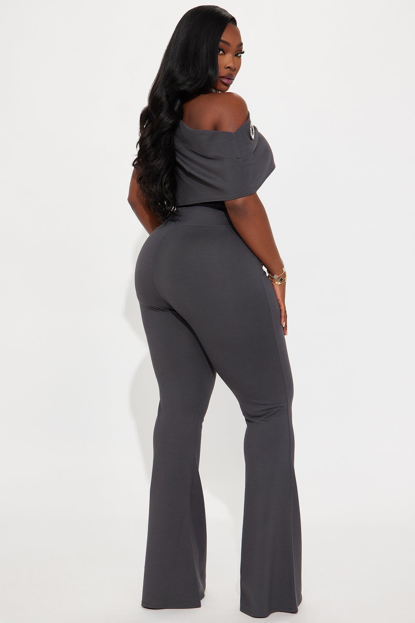 Steel The Show Off Shoulder Pant Set - Dark Grey Product Image