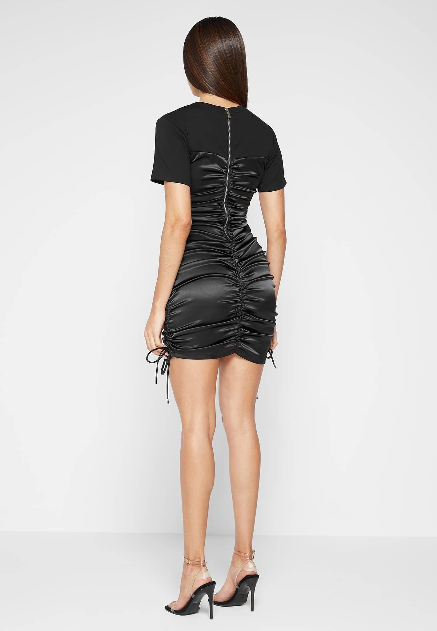 Ruched Satin T-Shirt Dress - Black Female Product Image