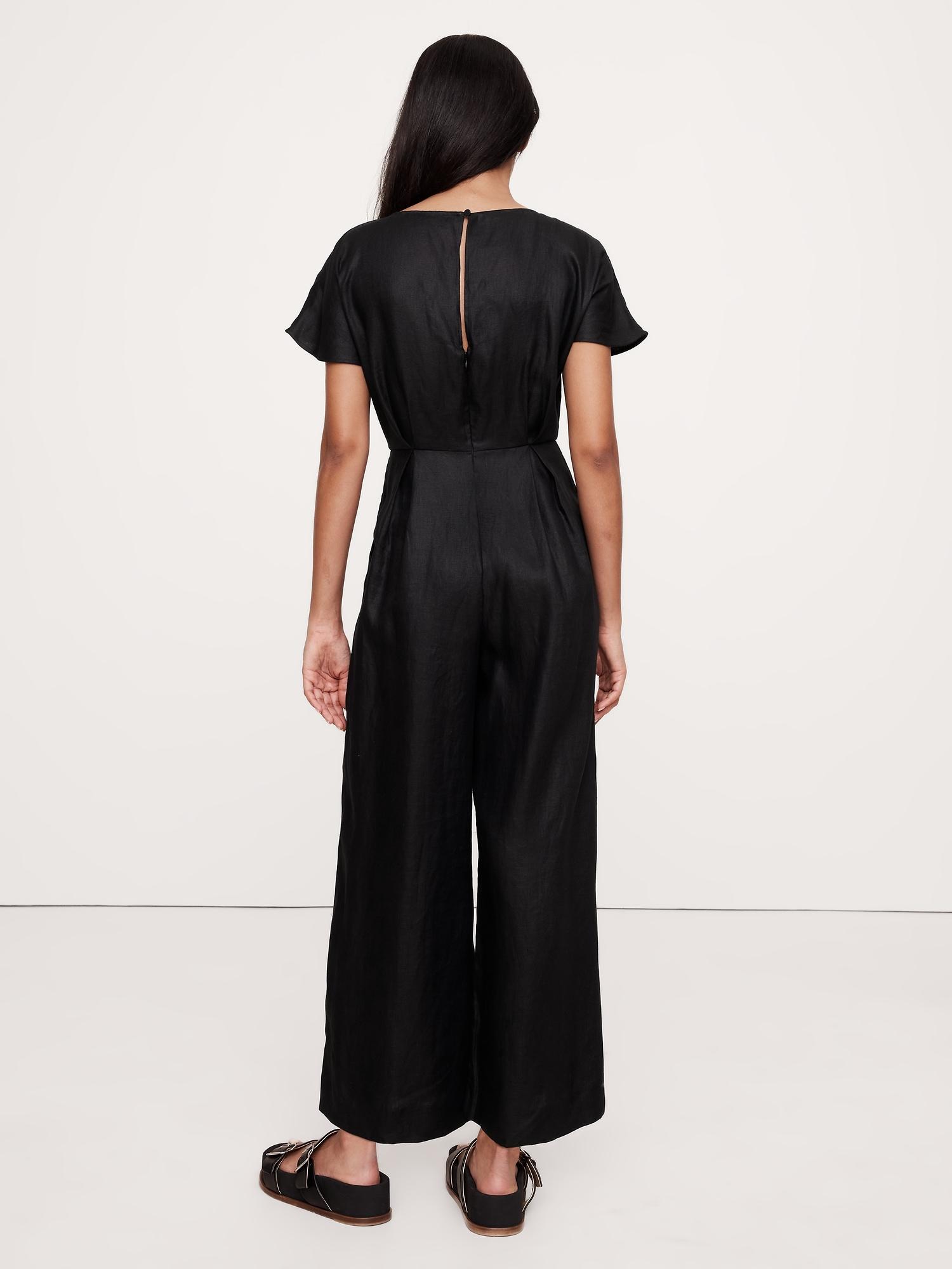 Linen V-Neck Jumpsuit Product Image