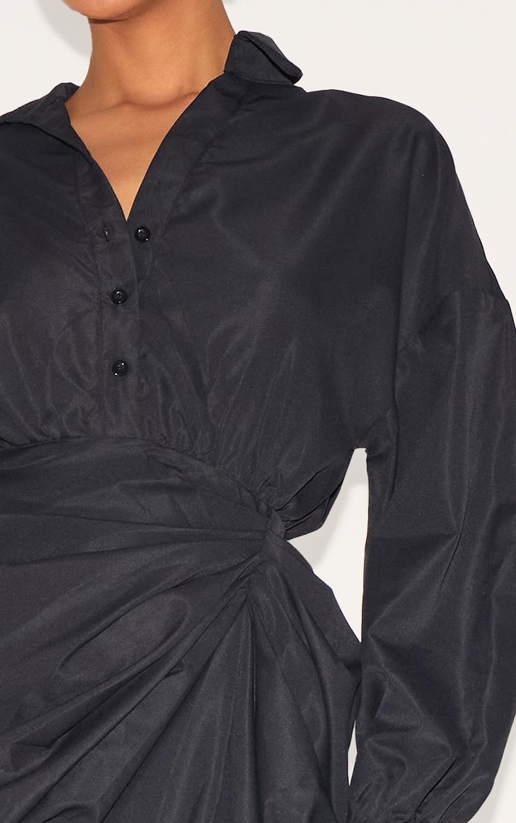 Black Balloon Sleeve Gathered Skirt Midi Shirt Dress Product Image