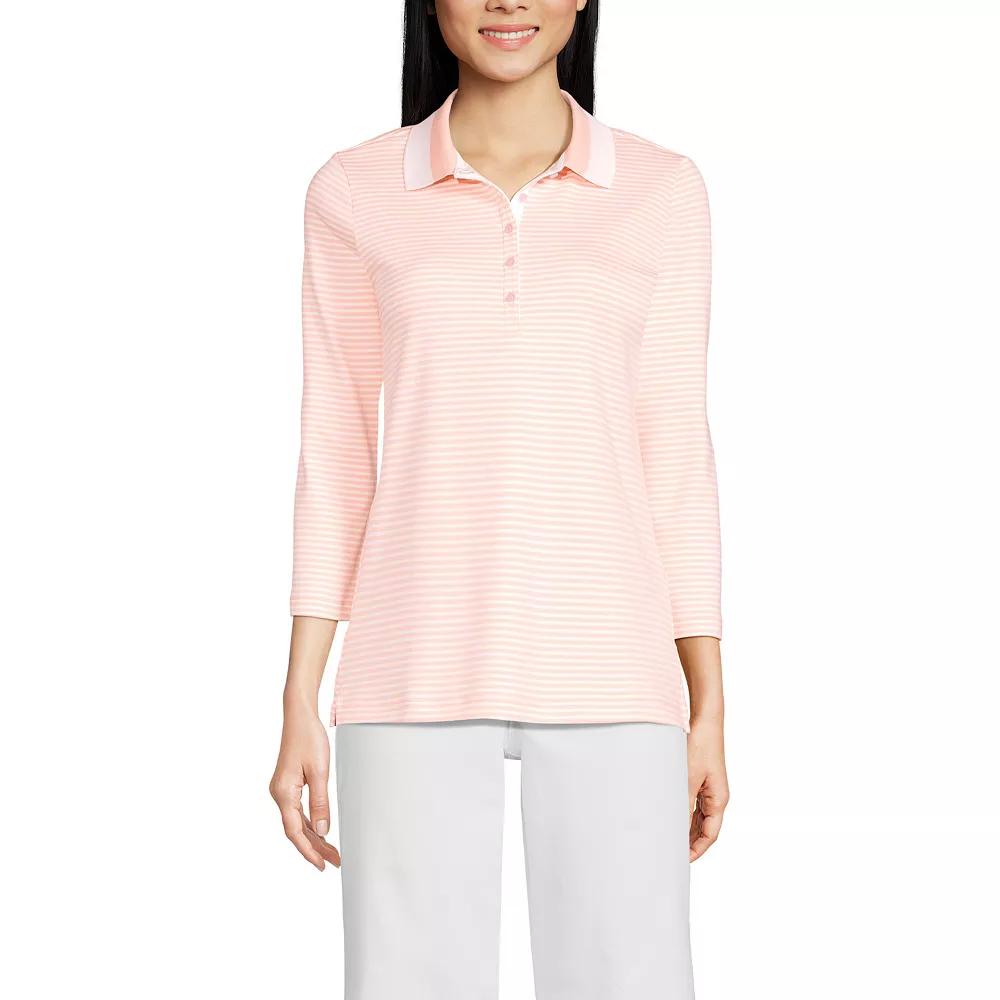 Petite Lands' End Supima Cotton 3/4 Sleeve Polo Shirt, Women's,  Product Image