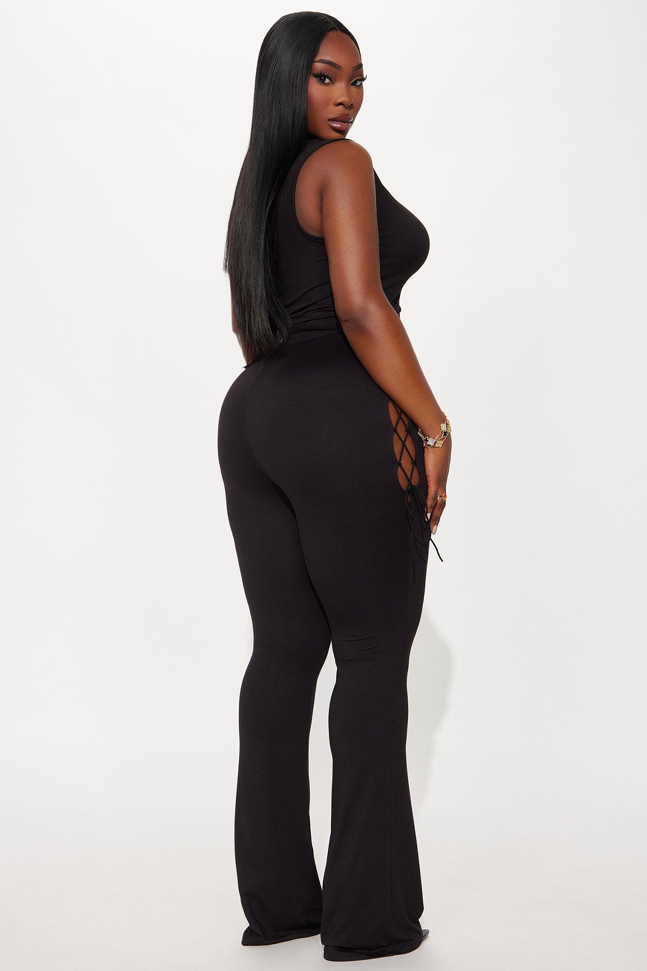 Emani Sleeveless Lace Up Flare Leg Pant Set - Black Female Product Image
