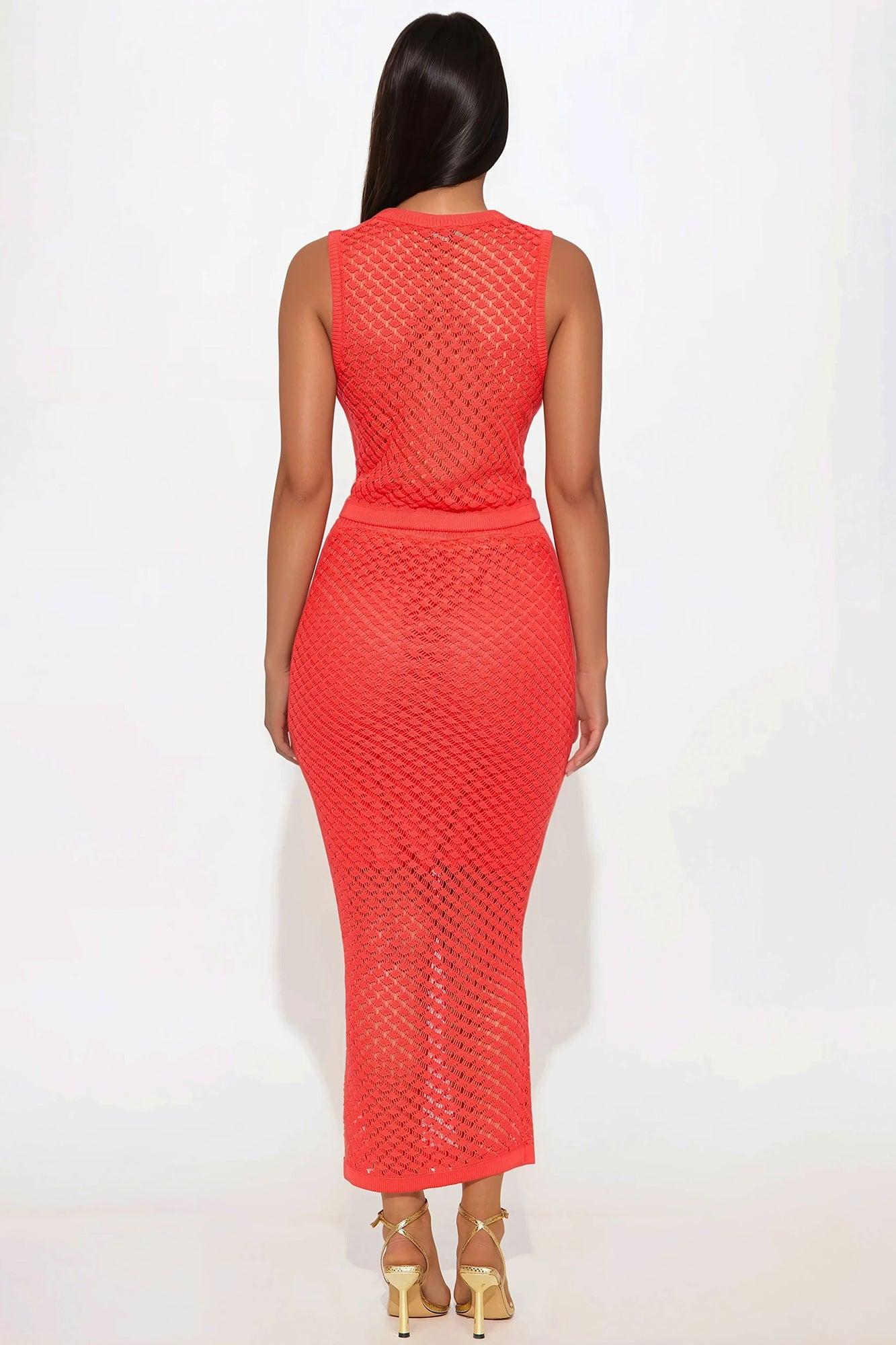 Coastal Vibe Crochet Skirt Set - Coral Product Image