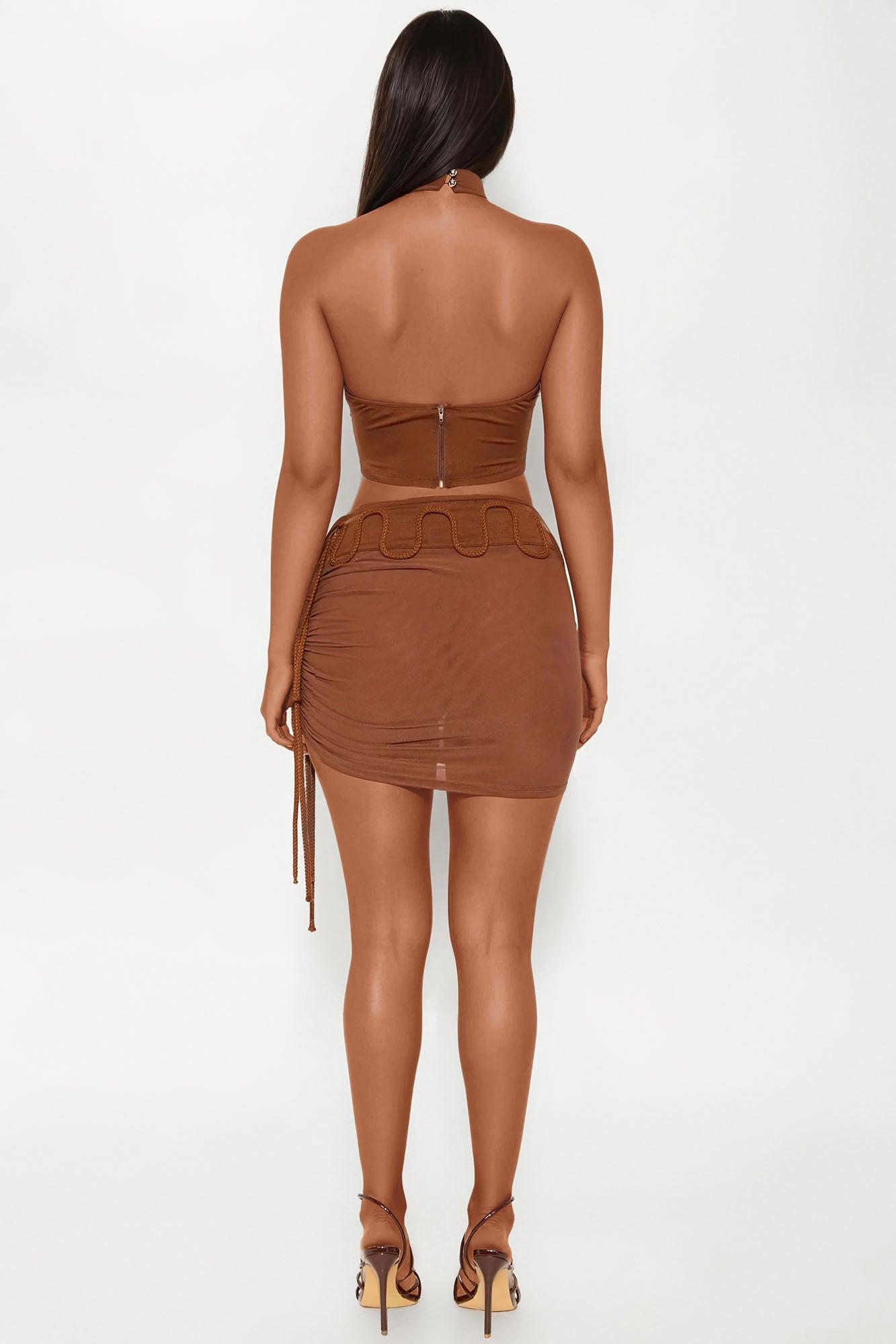 No Hard Feelings Mesh Mini Skirt Set - Brown Female Product Image