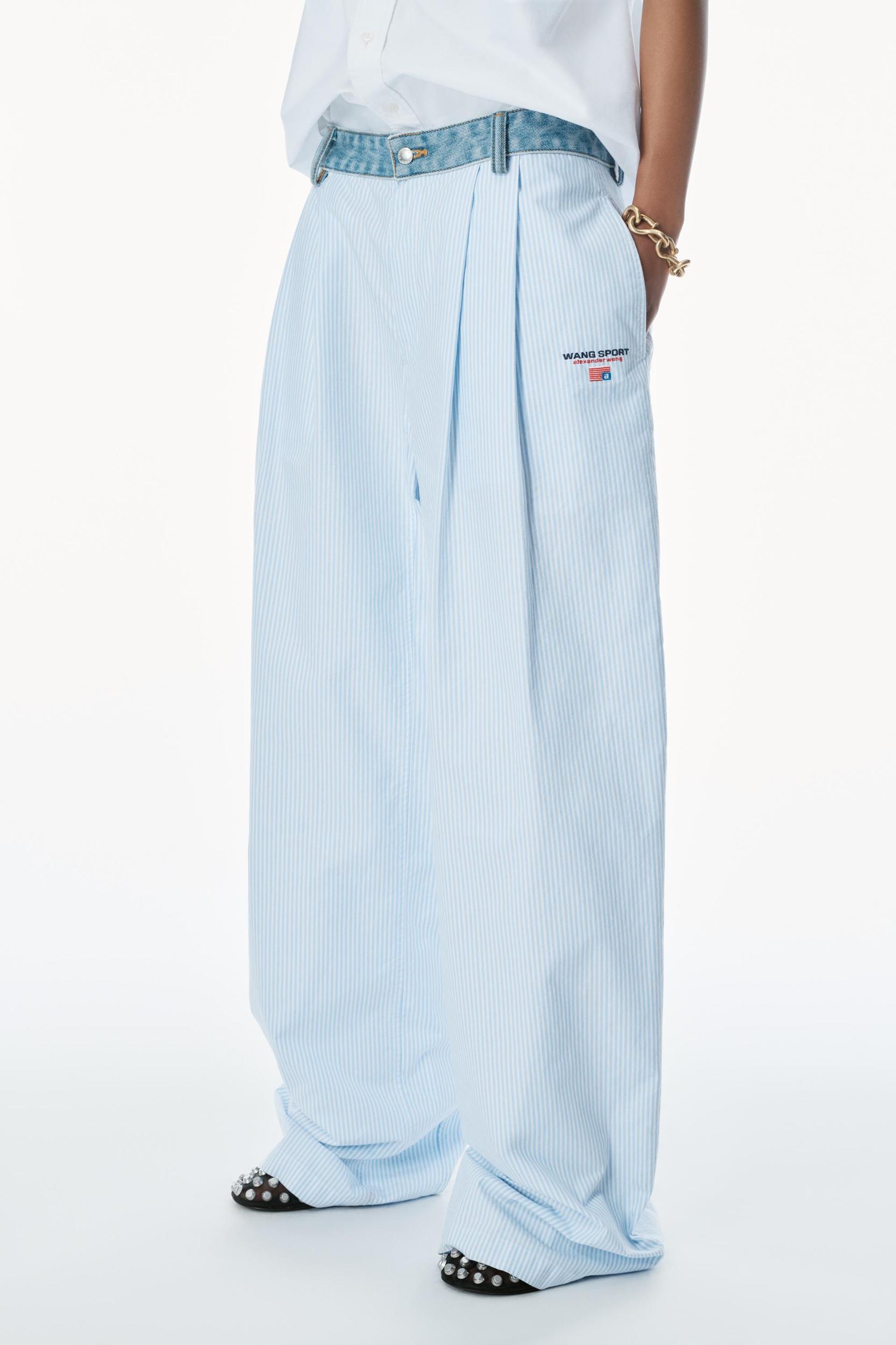 Cotton Oxford Pants With Denim Waistband Product Image