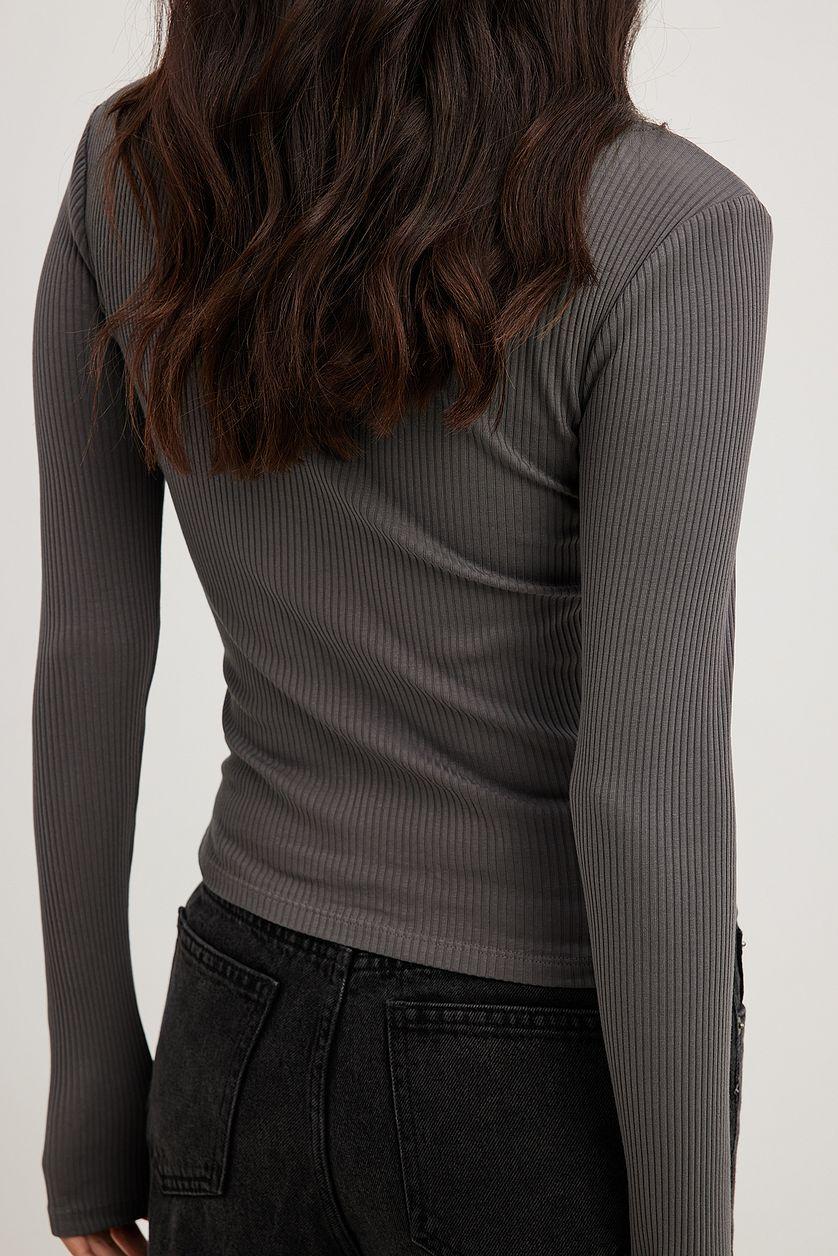 Scoop Neck Ribbed Top Brown Product Image