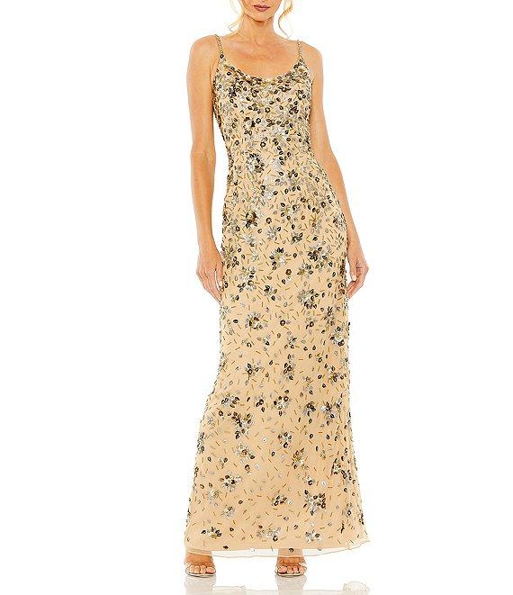 Mac Duggal Embellished Floral Beaded Open Back Detail Scoop Neck Sleeveless Gown Product Image
