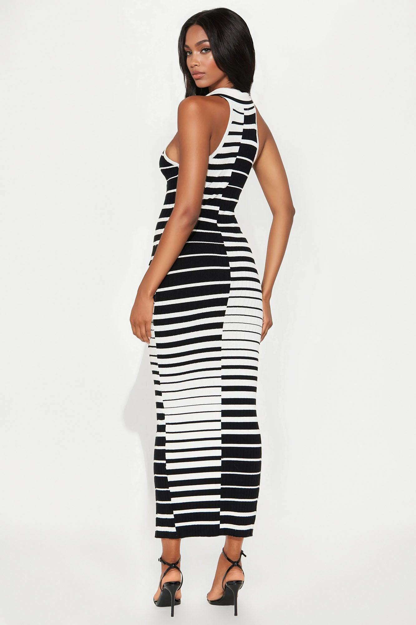 Rachel Collared Sweater Maxi Dress - Black/White Product Image