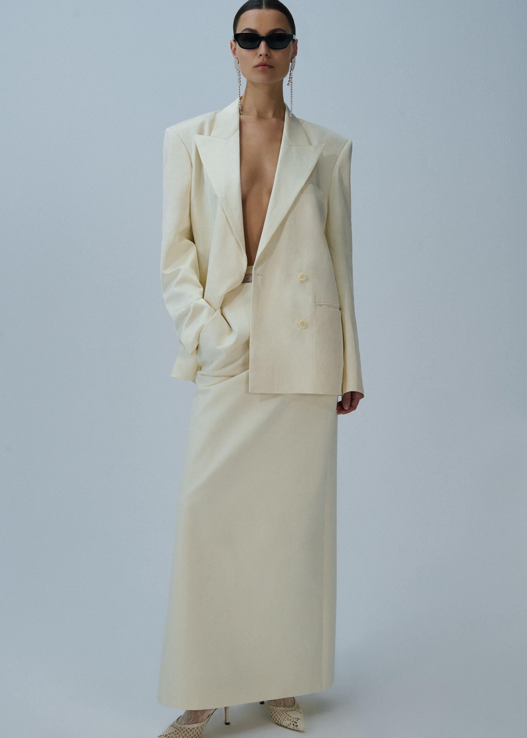 Silk draped midi skirt in cream Product Image