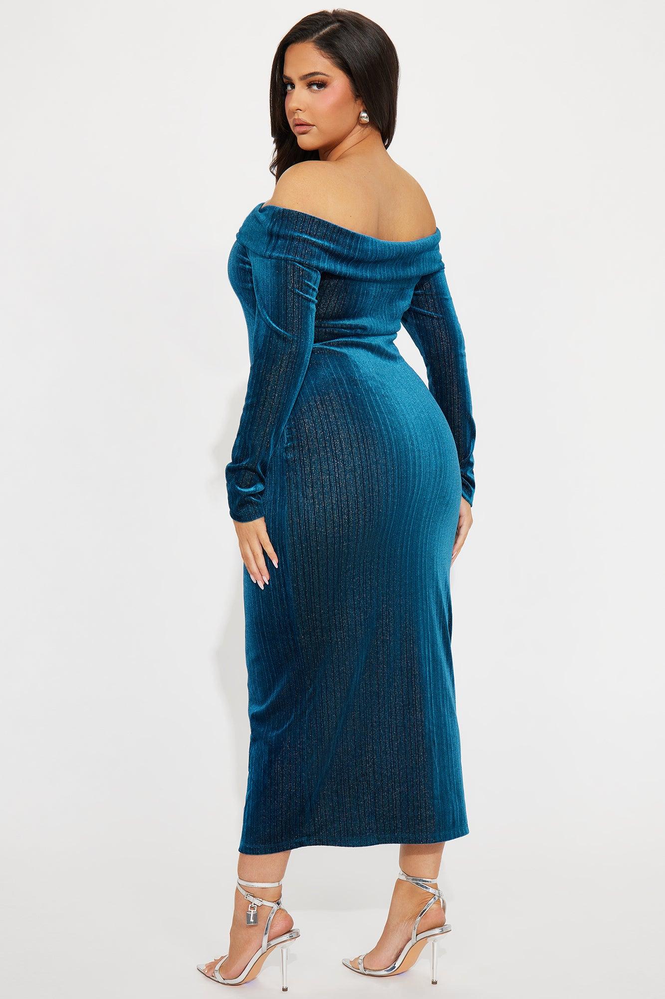 All That Shimmer Velvet Maxi Dress - Teal Product Image
