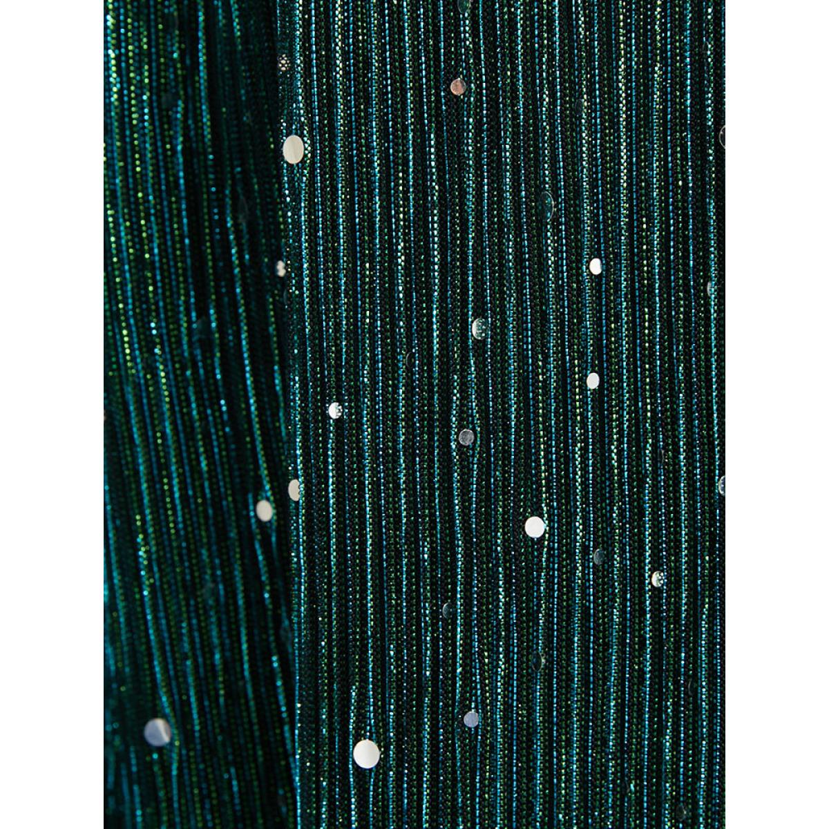 Plus Size Solid Pocket Wrap Belted Sequin Mesh Maxi Dress DarkGreen Women Cocktail Belted V-neck Long Sleeve Curvy Long Dress BloomChic 18-20/2X Product Image