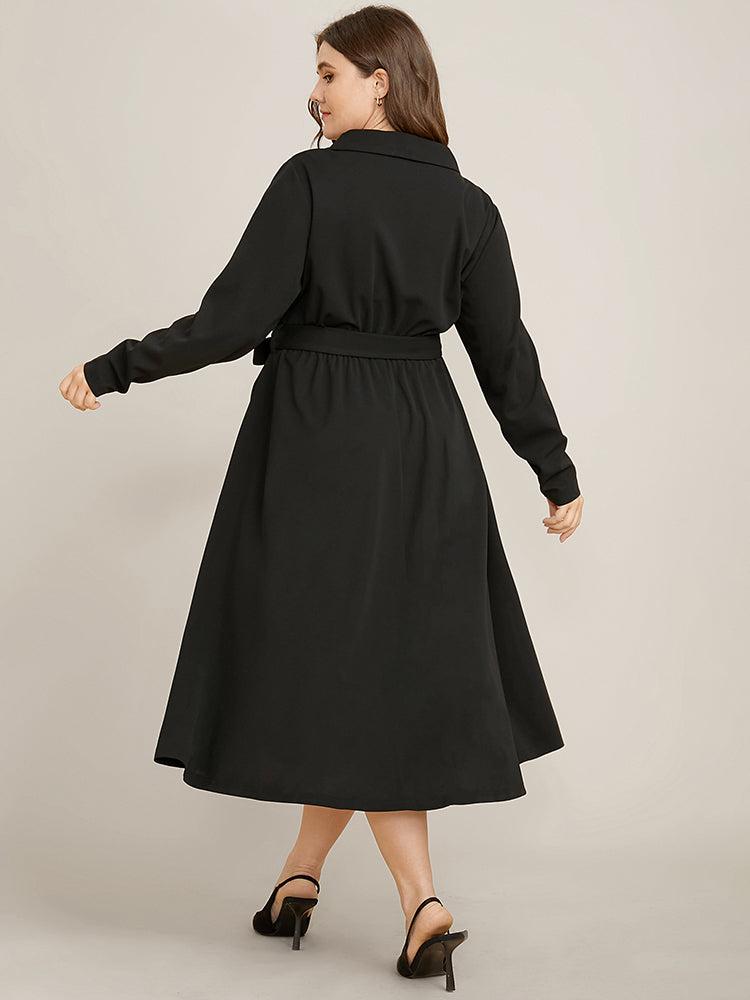 Solid Pocket Belted Surplice Neck Flutter Dress Female Product Image