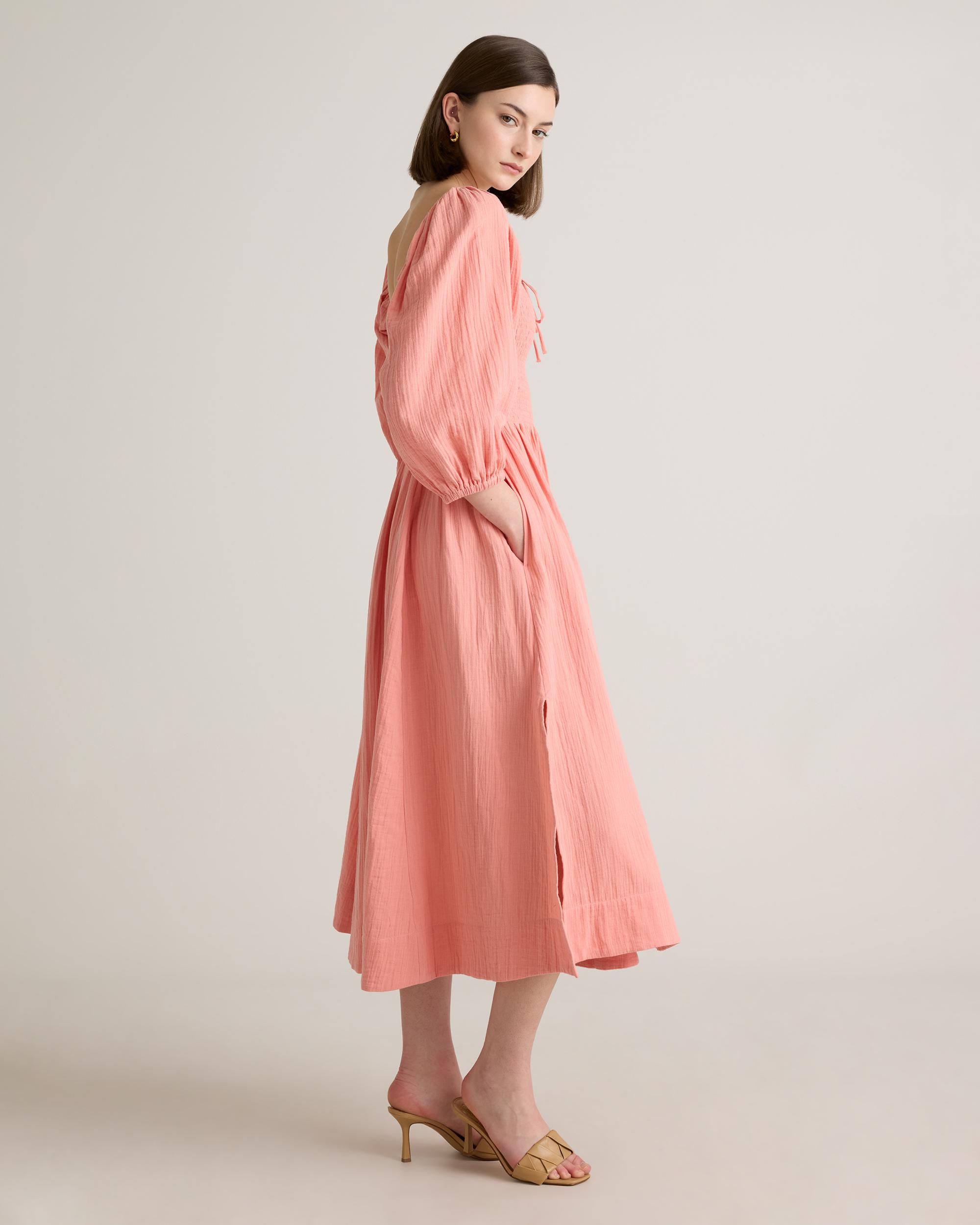 Quince | Women's Gauze Smocked Square Neck Midi Dress Organic Cotton Product Image