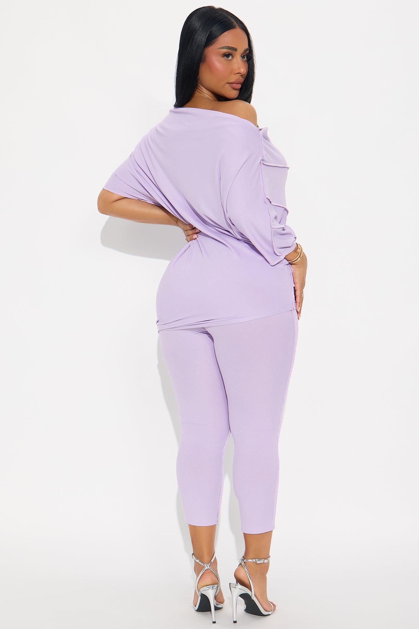 Becca Off Shoulder Ribbed Pant Set - Lavender Female Product Image
