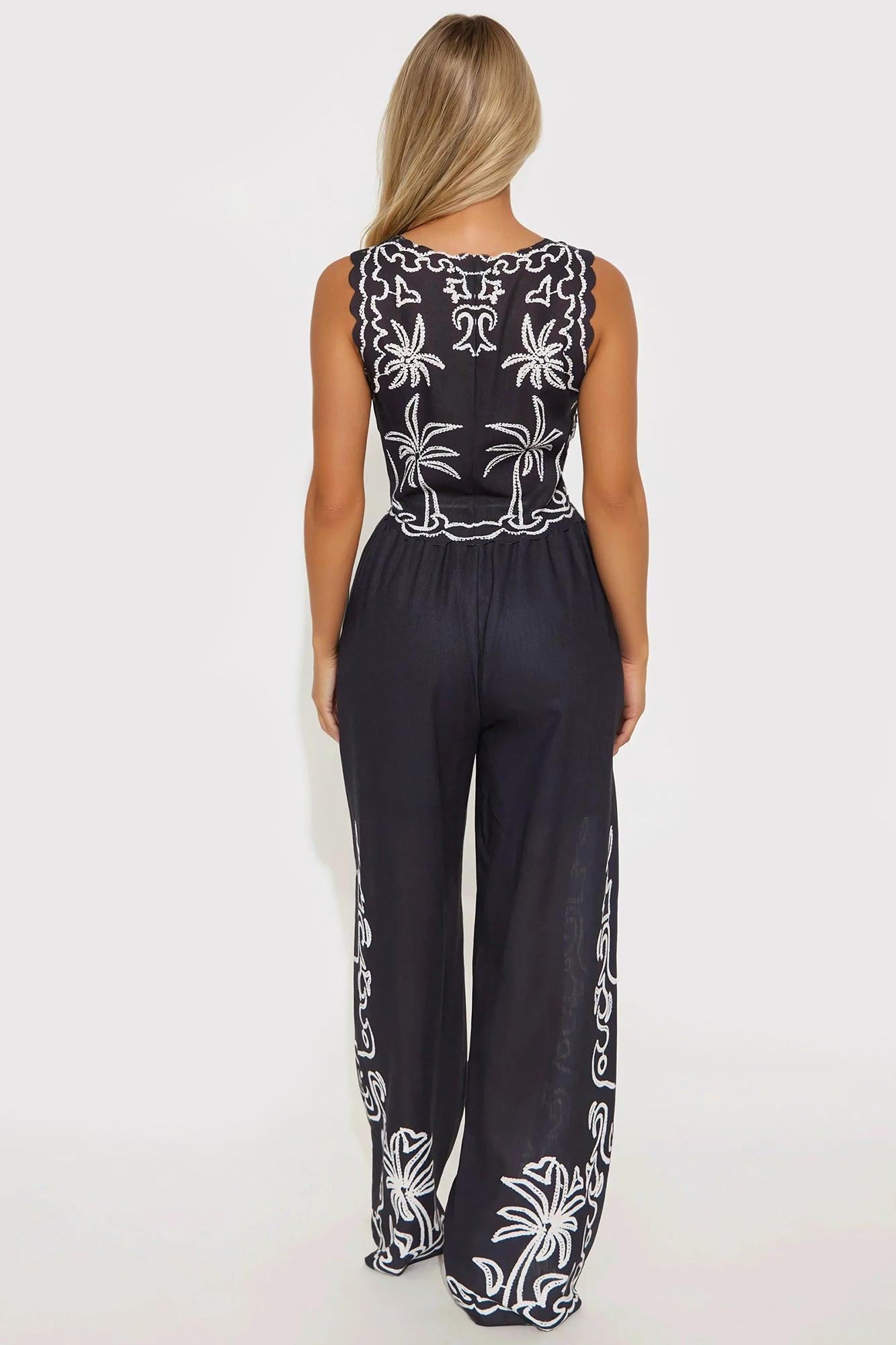 Under The Palm Linen Pant Set - Black Product Image