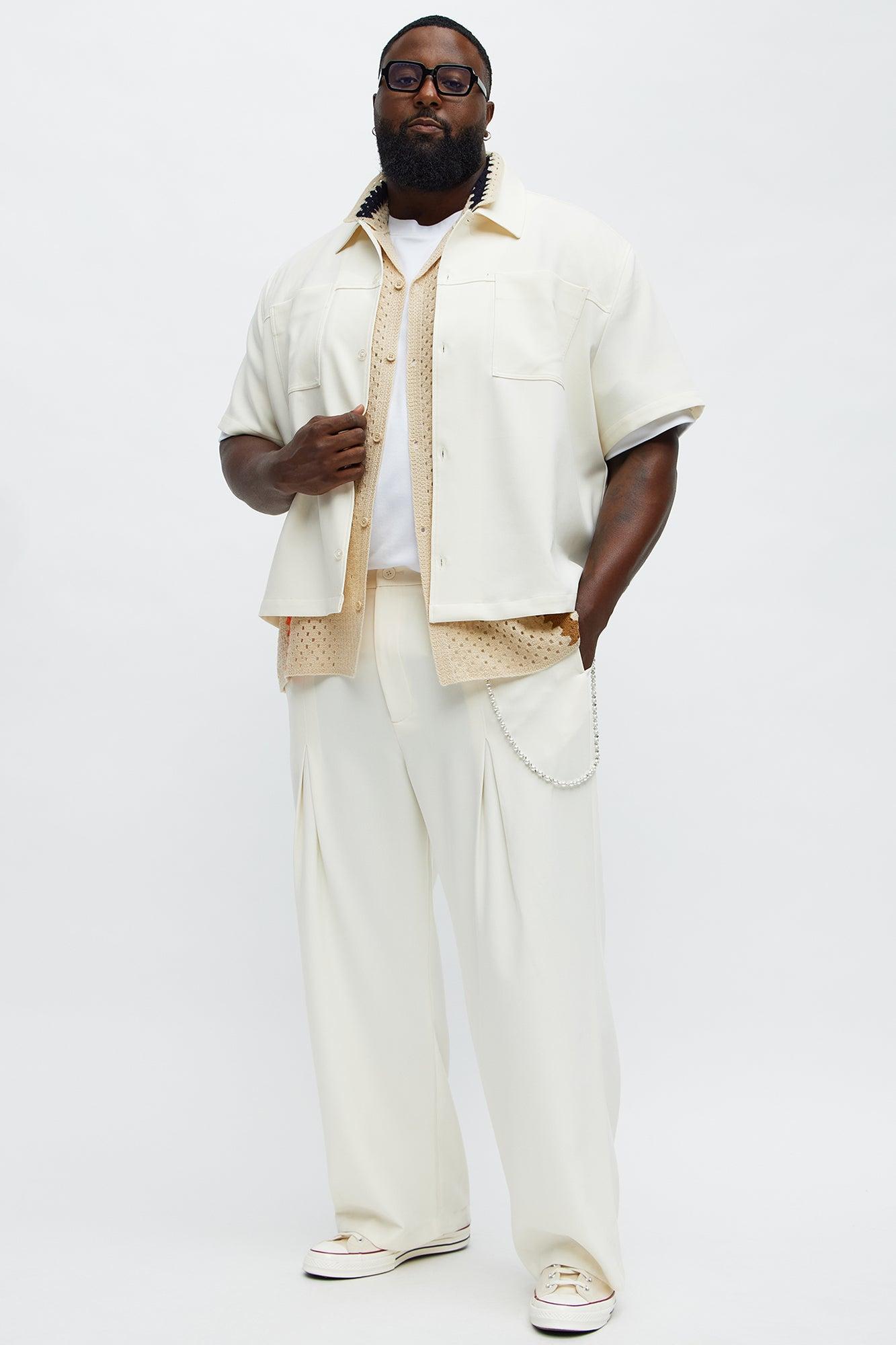 Ronan High Waisted Pleated Trousers - Cream Male Product Image