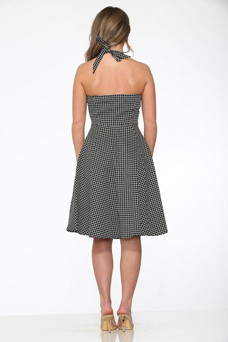 Black White Checkmate Halter Dress Product Image