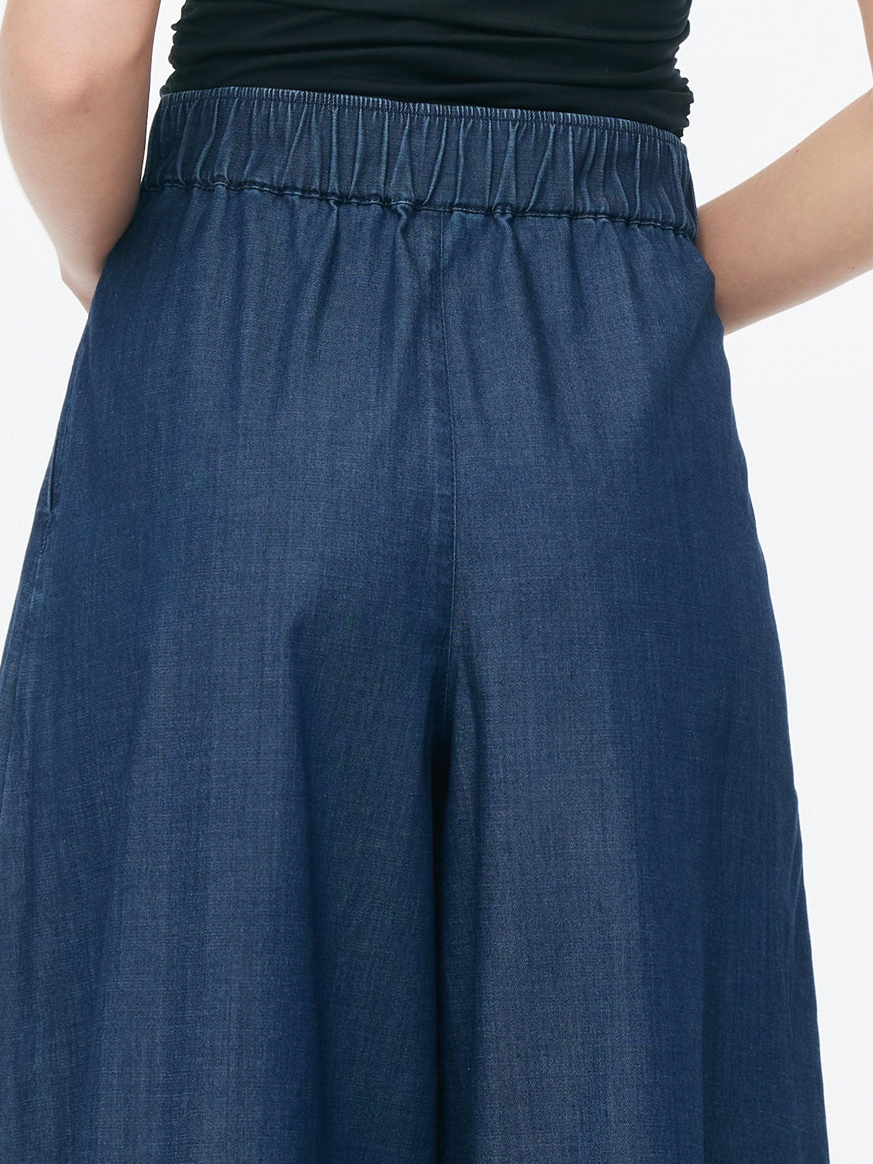 Denim High Waisted Women Wide Leg Cropped Culottes Product Image