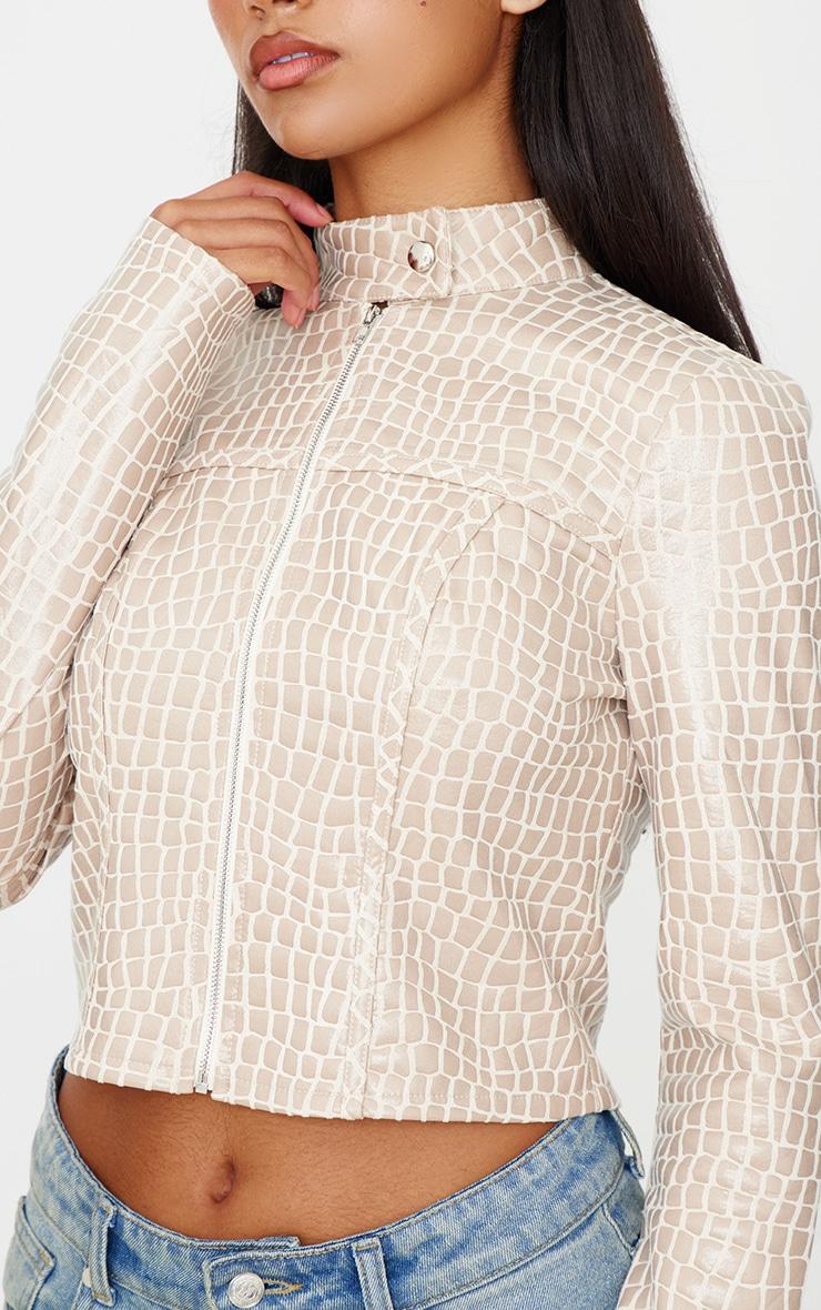 Stone Faux Leather Croc Fitted Jacket Product Image
