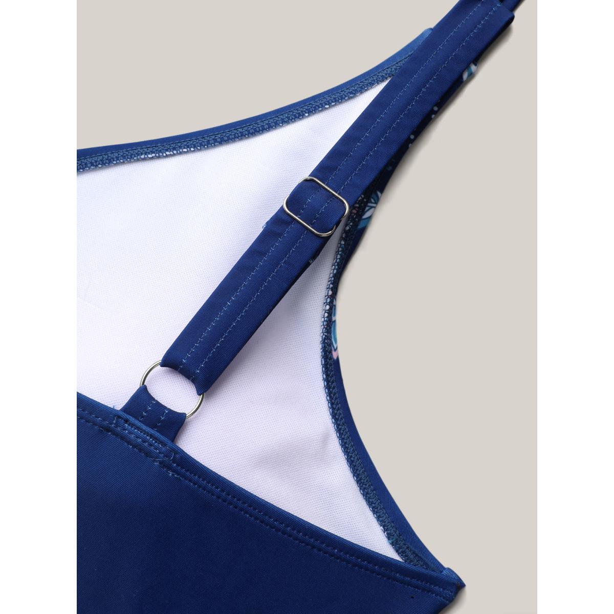 Plus Size Boho Print Halter Neck Swim Dress Women's Swimwear Mediumblue Beach Bodycon V-neck High stretch Curve Swim Dresses BloomChic 14-16/1X Product Image