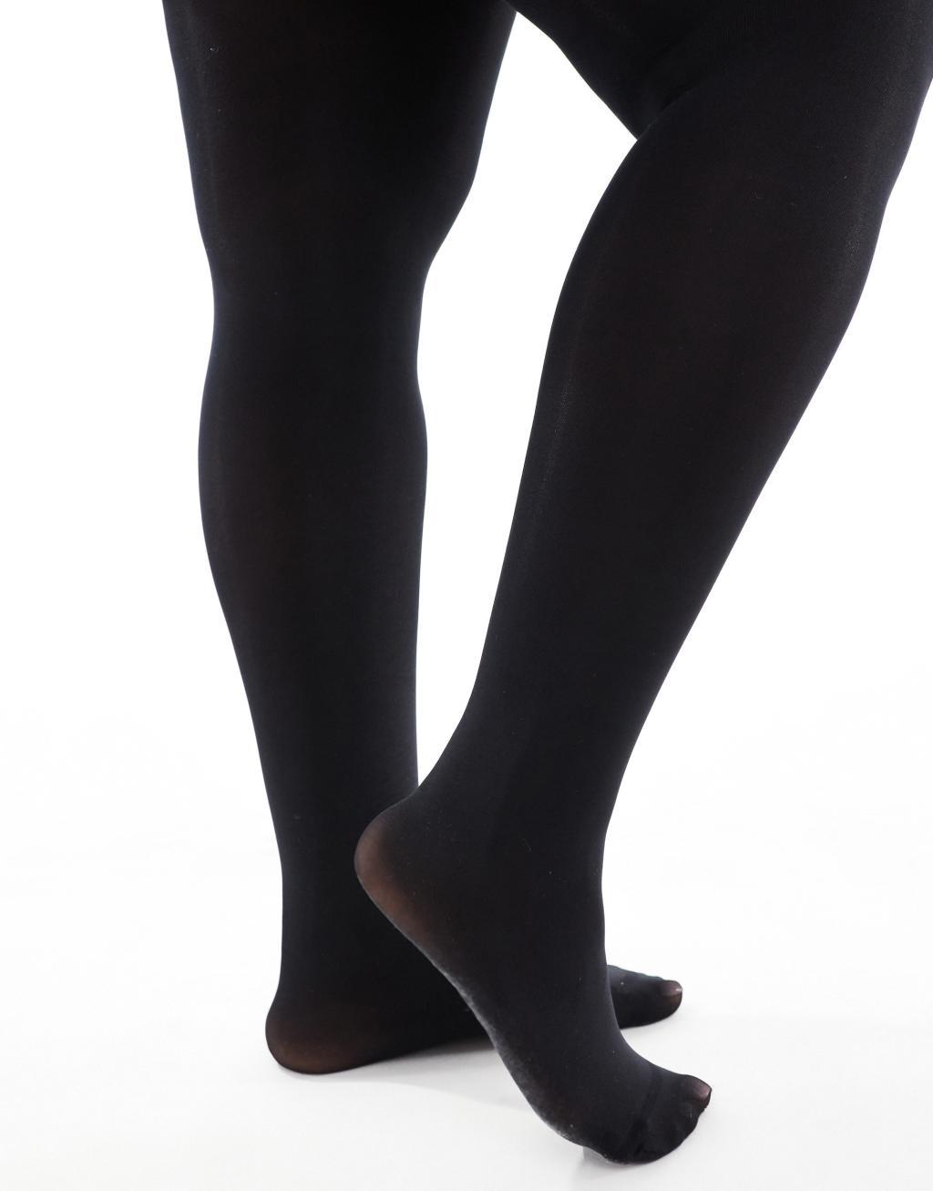 ASOS DESIGN Curve 2 pack 60 denier tights in super stretch fit in black Product Image