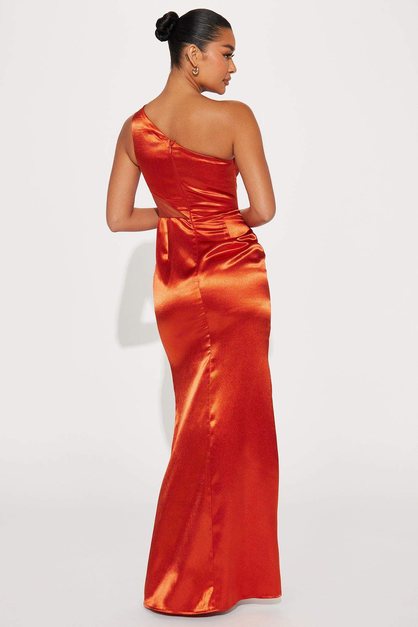 Upscale Evening Satin Gown - Cognac Product Image