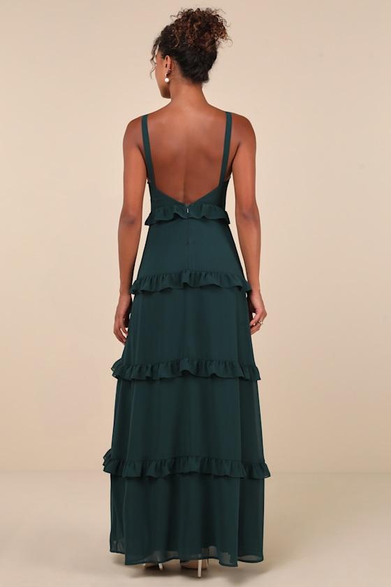Sincerely Poised Emerald Backless Bustier Tiered Maxi Dress Product Image