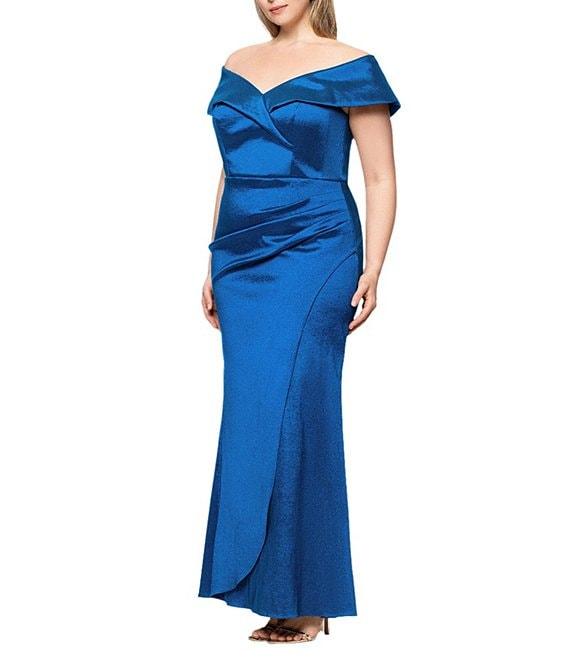 Xscape Plus Size Off-The-Shoulder Sweetheart Neck Taffeta Mermaid Gown Product Image