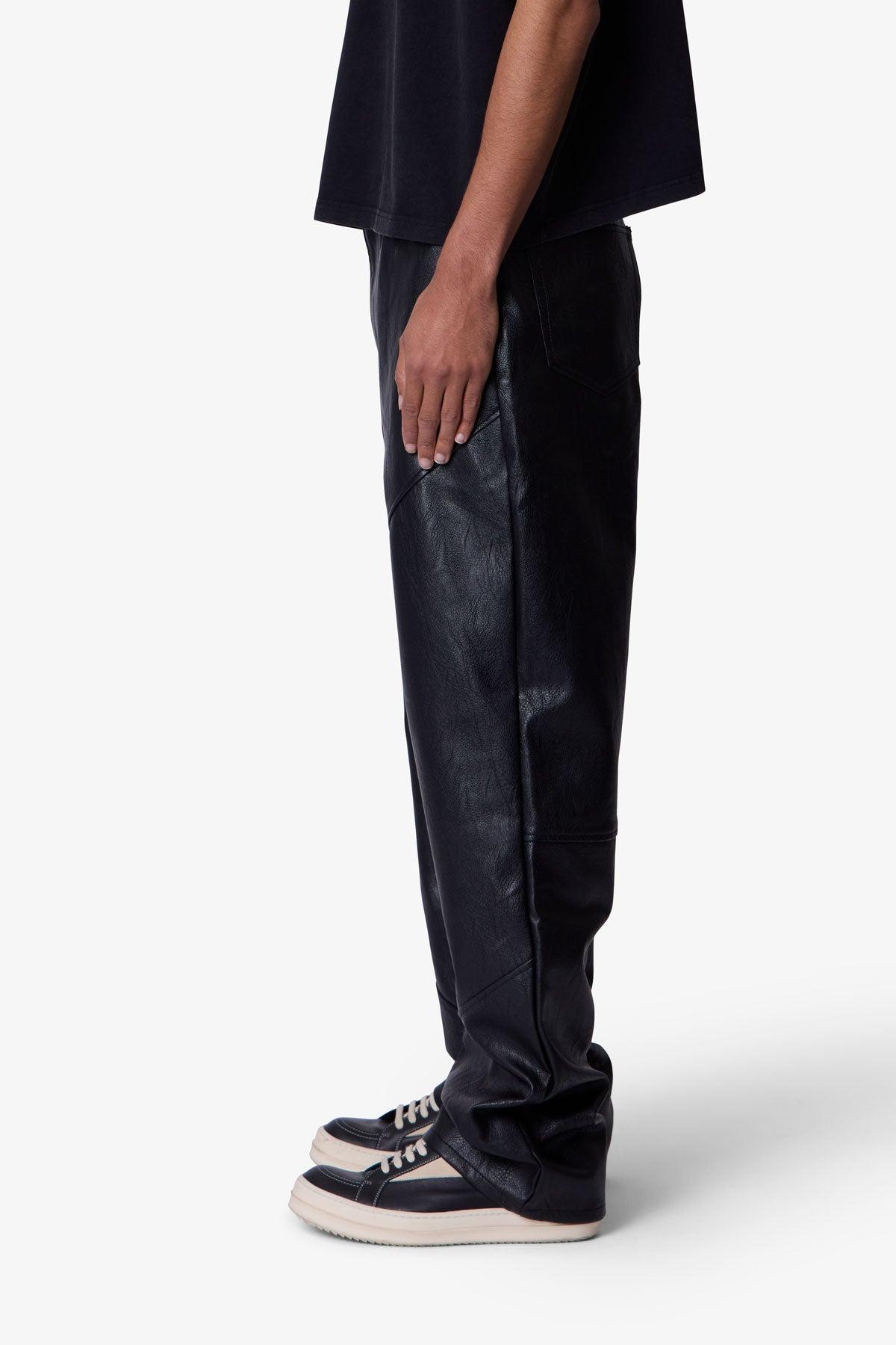 Ultra Baggy Paneled Leather Pants - Black Product Image