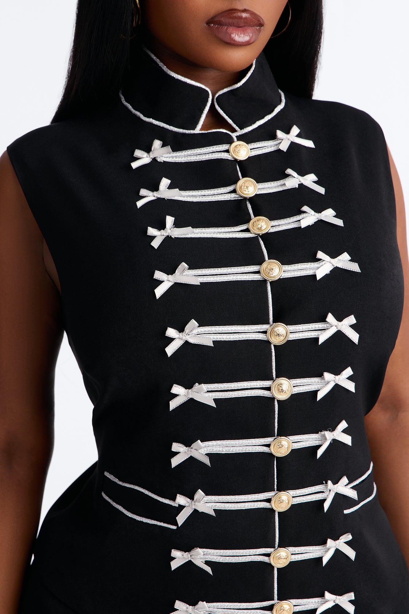 Regal Ribbon Button Up Skirt Set - Black Female Product Image