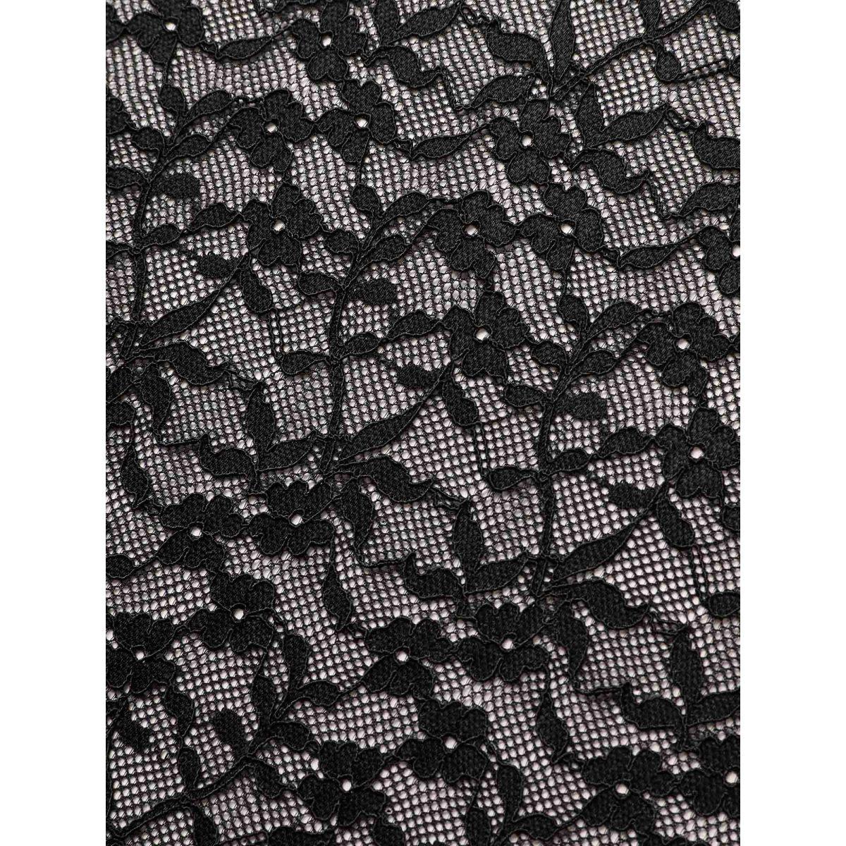 Plus Size Crochet Lace Mesh Crew Neck T-shirt Black Women Elegant See through Round Neck Bodycon Everyday T-shirts BloomChic 12/L Product Image