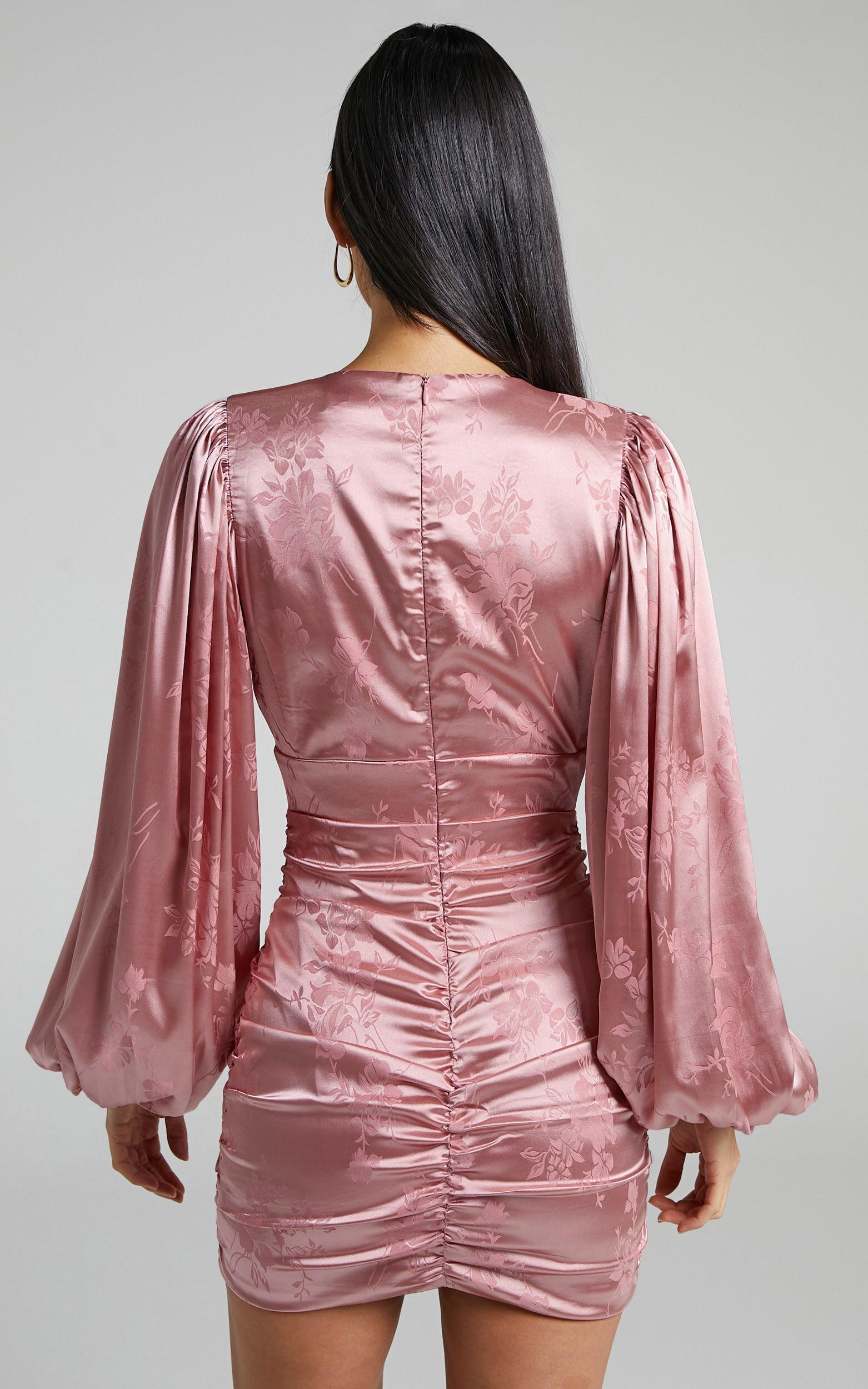 Richmond Mini Dress - Long Sleeve Ruched Dress in Dusty Pink Product Image