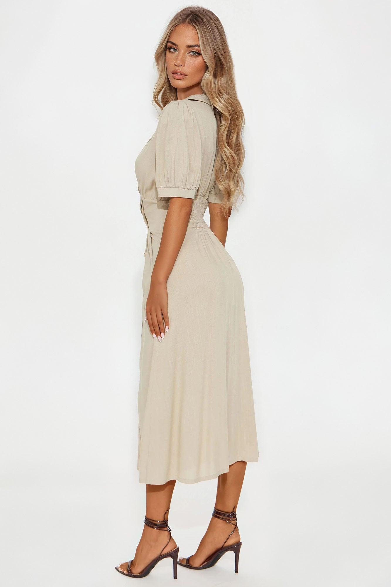 Myla Linen Midi Dress - Beige Female Product Image