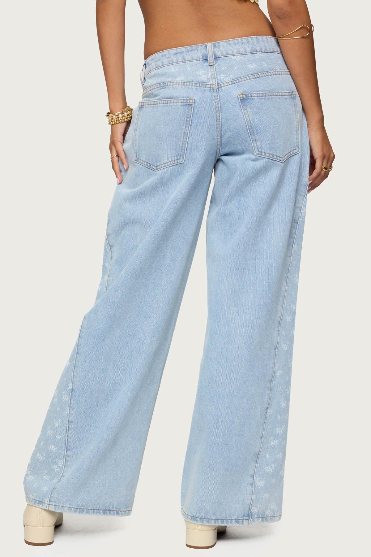 Floral Split Low Rise Baggy Jeans Product Image