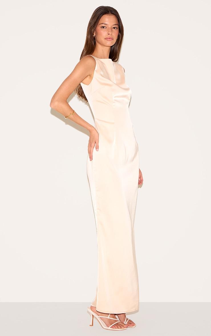 Champagne Bridesmaid Satin Boat Neck Maxi Dress Product Image