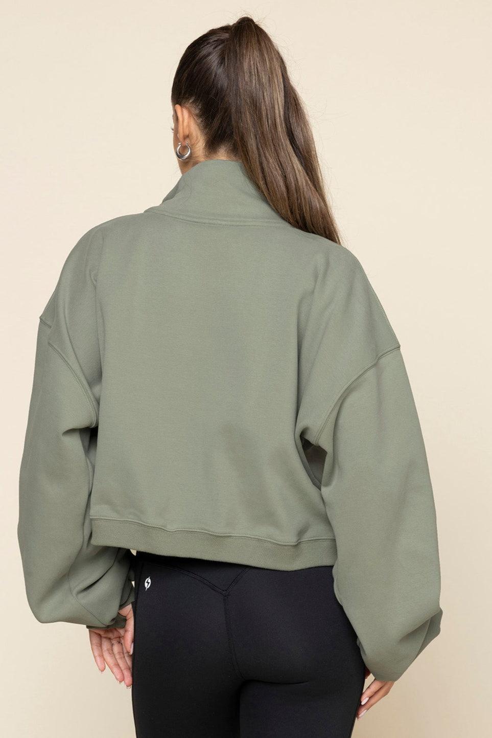 Ooey Gooey Crop Half Zip - Light Sage Product Image