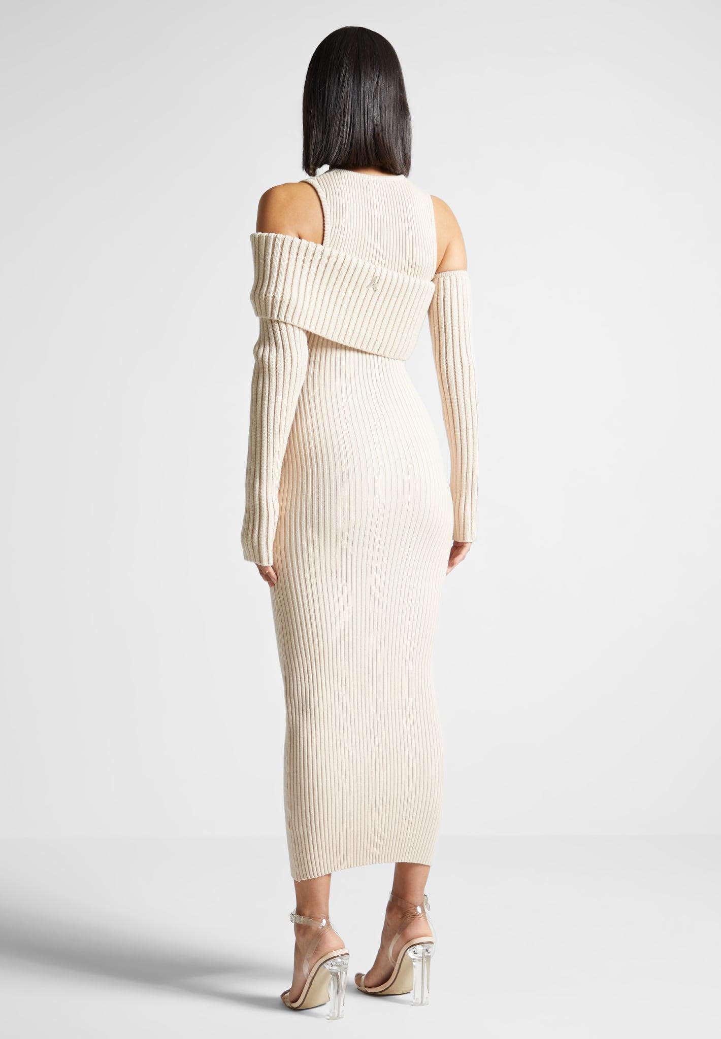 Overlay Knitted Midaxi Dress - Beige Female Product Image