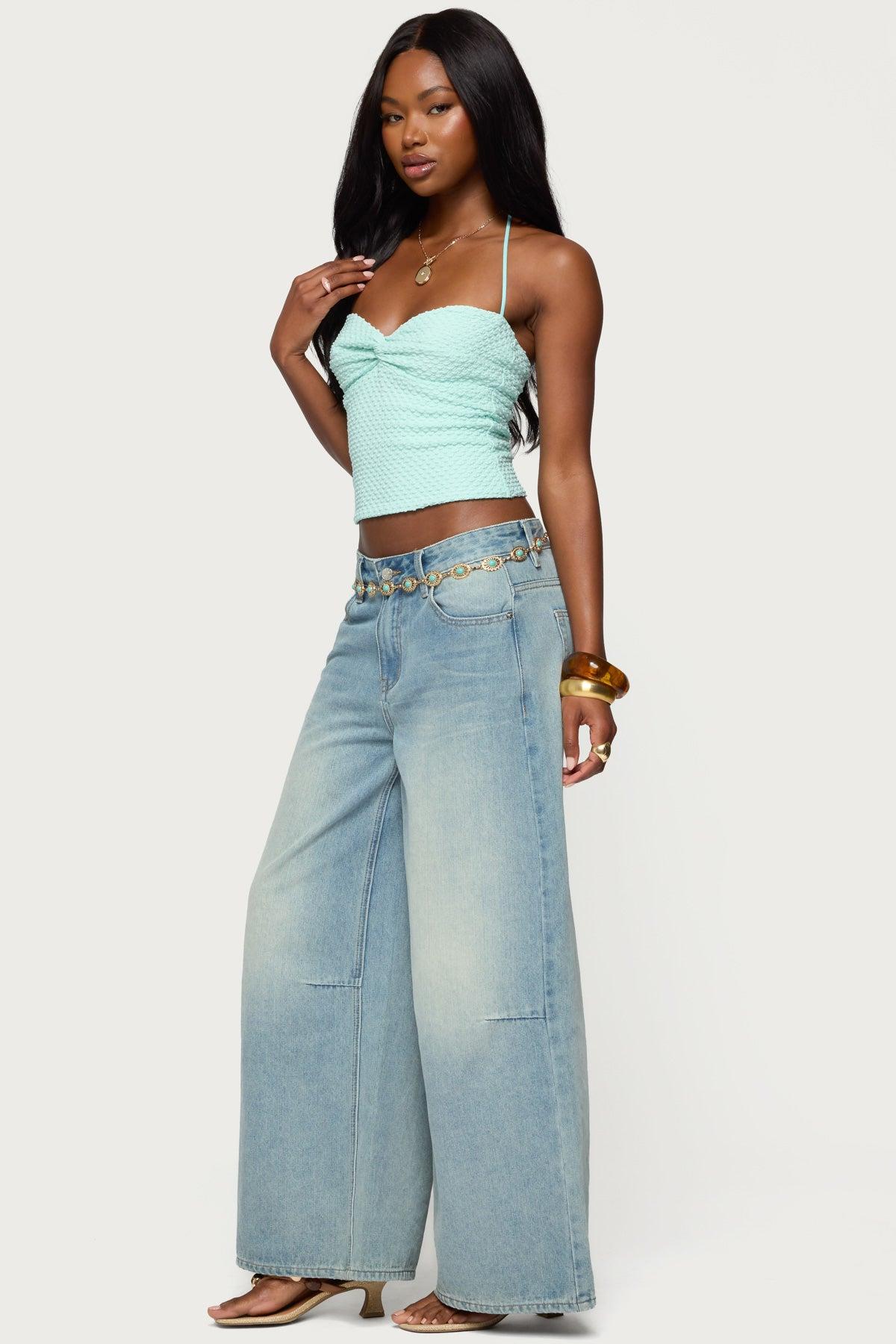Zoee Twisted Textured Halter Top Product Image